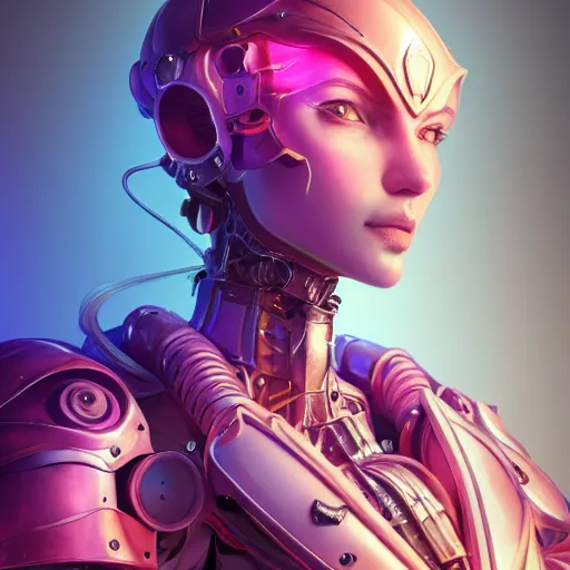 Image similar to studio portrait of lawful good colorful female holy mecha paladin absurdly beautiful, elegant, young sensual graceful woman, ultrafine hyperrealistic detailed face illustration by kim jung gi, irakli nadar, intricate linework, sharp focus, bright colors, matte, octopath traveler, final fantasy, unreal engine highly rendered, global illumination, radiant light, intricate environment