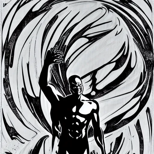 Image similar to dreams of silver surfer, manga, in style of robert mapplethorpe