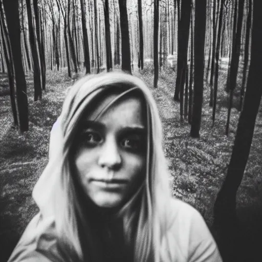 Image similar to girl takes selfie with ghost spirit, dark eerie photo vibes