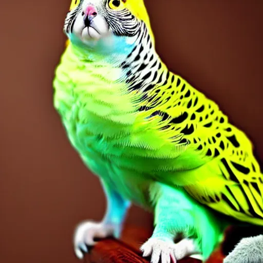 Image similar to a budgerigar - cat - hybrid, animal photography