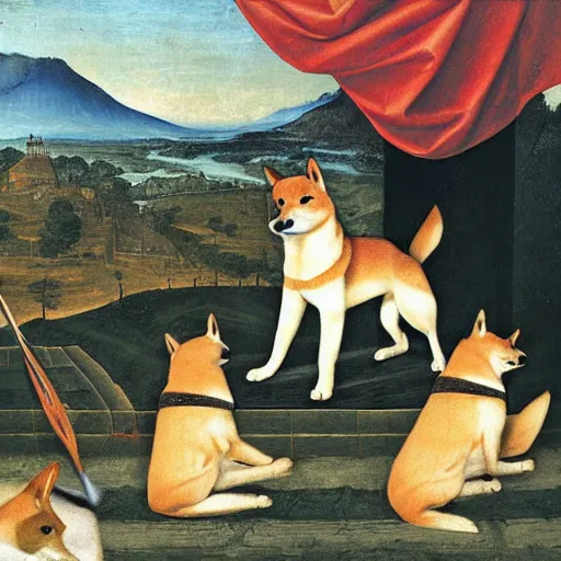 Image similar to a shiba inu knight renaissance painting