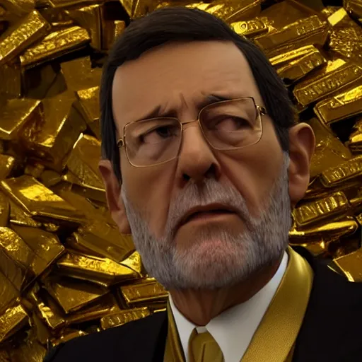 Image similar to a still of mariano rajoy surrounded by gold and diamonds, award - winning, photograph, 3 d render, unreal engine, 4 k detailed