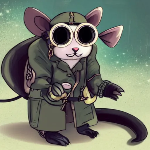 Image similar to a rat with steampunk googles, from Cryptid Academia