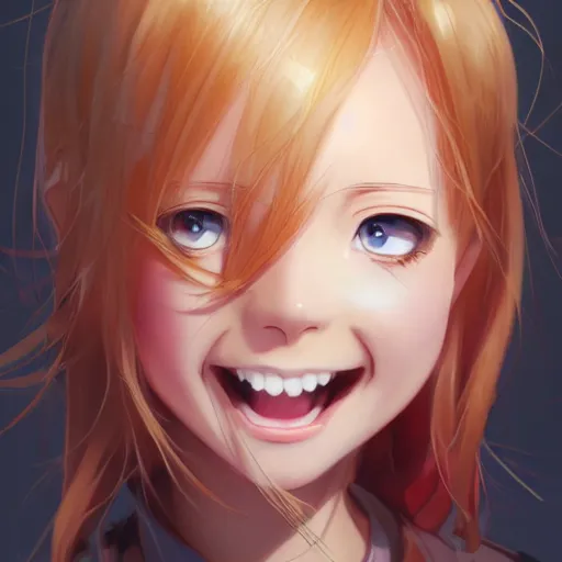 Prompt: An anime portrait of a beautiful happy child girl with straight strawberry-blonde hair, brown eyes, wearing a shirt, closed-mouth smile, by Stanley Artgerm Lau, WLOP, Rossdraws, James Jean, Andrei Riabovitchev, Marc Simonetti, and Sakimi chan, trending on artstation