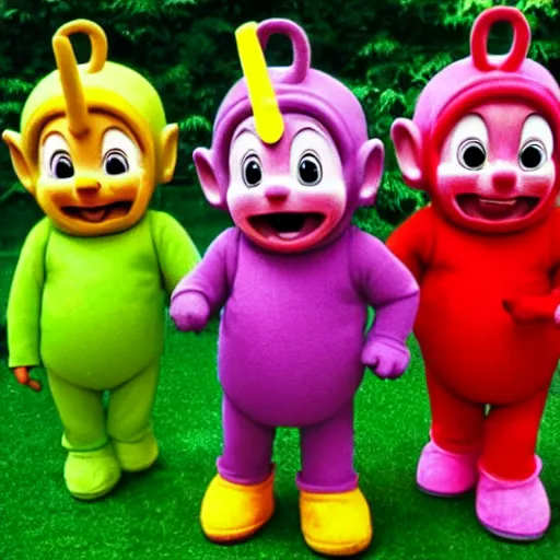 Image similar to Teletubbies with the face of sonic acidwave