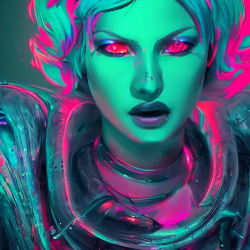 Image similar to splashes of neon, portrait made out of paint, trending on artstation, epic composition, emotional, beautiful, rendered in octane, unreal engine, highly detailed, realistic, comic book art, punk style