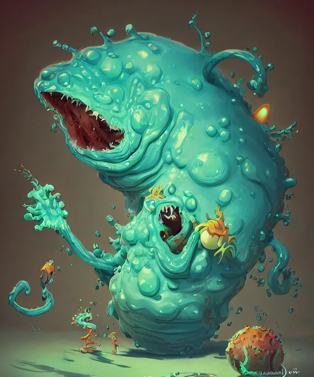 Image similar to an ooze slime creature in a dr seuss artstyle, adorable and whimsical, fantasy, elegant, crisp 8 k line work, rim light, digital painting, artstation, unreal engine, octane render, concept art, matte, sharp focus, illustration, art by james jean and justin gerard and josan gonzalez