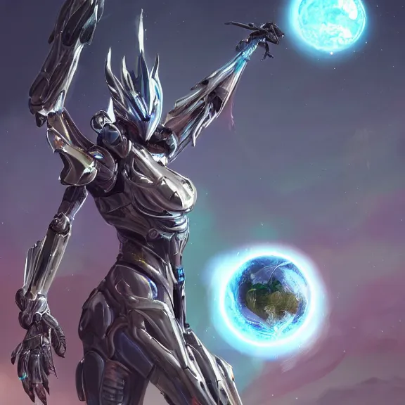 Prompt: giant stunning goddess shot, galactic sized beautiful hot anthropomorphic robot mecha female dragon, larger than the planet, gently caressing earth, looming over earth in space, detailed sleek silver armor, epic proportions, epic scale, highly detailed digital art, furry art, macro art, warframe fanart, destiny fanart, anthro, giantess, macro, furaffinity, deviantart, 8k 3D realism