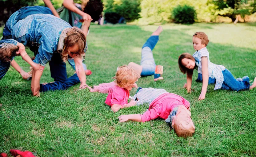 Prompt: 35mm photo of family playing twister in the backyard, 8k, highly detailed