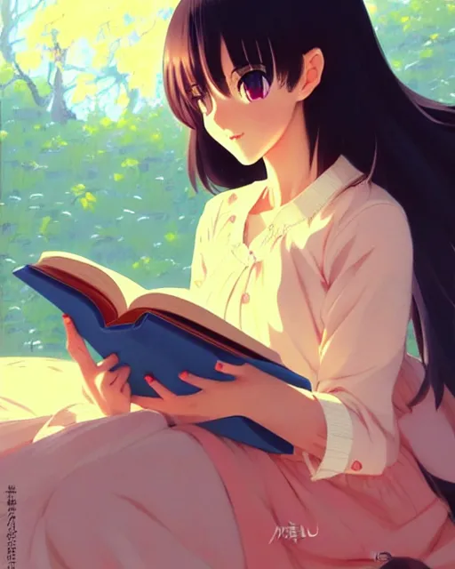 ai generated illustration of a young anime girl reading a book in a room  Stock Illustration  Adobe Stock