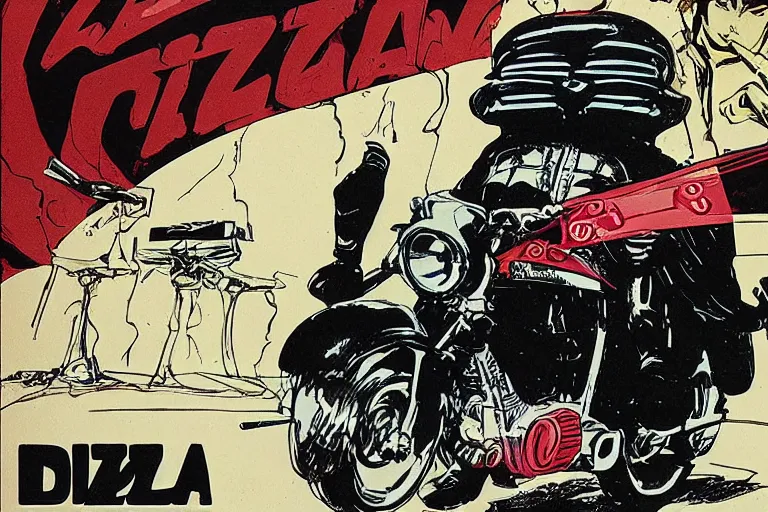 Image similar to pizza the hut, akira's motorcycle, gorillaz, poster, high quality