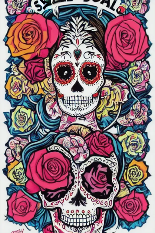 Prompt: illustration of a sugar skull day of the dead girl, art by tristan eaton stanley