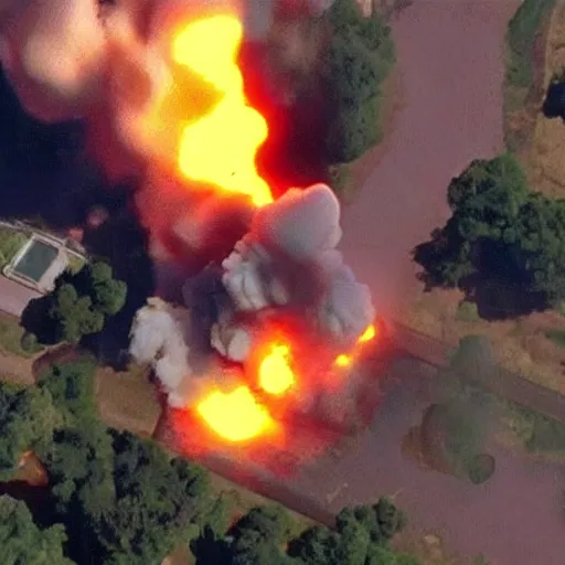 Image similar to huge explosion in a neighborhood helicopter footage