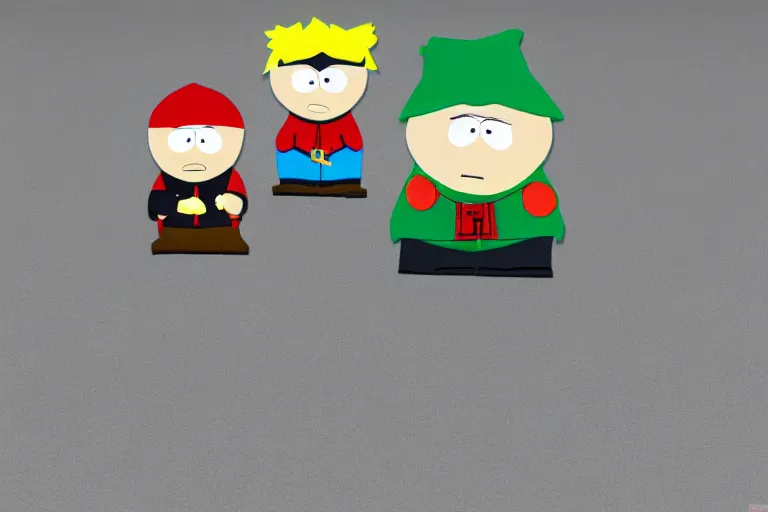 Image similar to a famous scene from Southpark portrayed in clay, 3d render, unreal engine