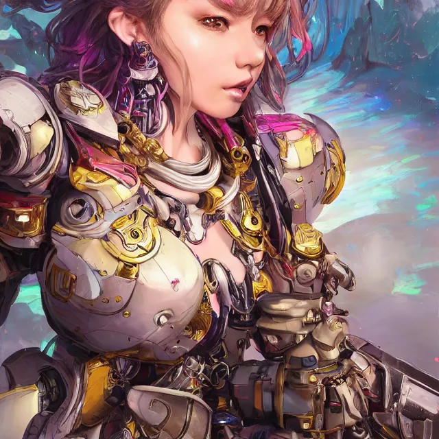 Image similar to studio portrait of lawful good colorful female holy mecha paladin absurdly beautiful, elegant, young sensual gravure idol, ultrafine hyperrealistic detailed face illustration by kim jung gi, irakli nadar, intricate linework, sharp focus, bright colors, matte, octopath traveler, final fantasy, unreal engine highly rendered, global illumination, radiant light, intricate environment