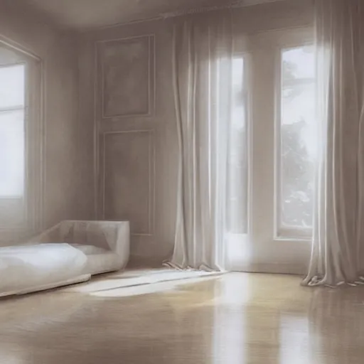 Image similar to cream - colored studio, vanilla - colored lighting, soft golden light, marble room, marble slabs, bare room, empty room, studio room, art room, window to night time, night time, warm lighting inside, art by artgerm