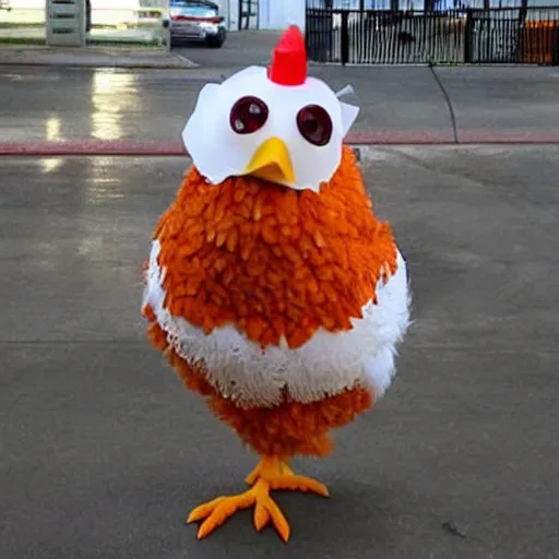 Image similar to chicken dressed as an inmate