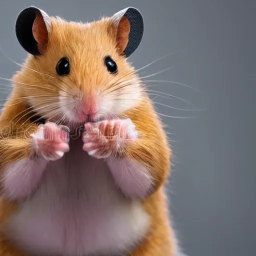 Prompt: hamster wearing boxing gloves, studio photography, stock image