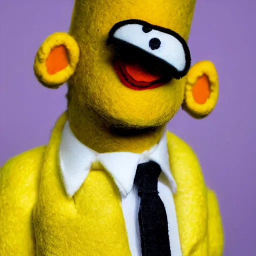 Image similar to gus fring as a muppet, yellow dress shirt. highly detailed felt. hyper real photo. 4 k.