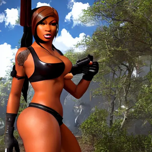 Prompt: megan thee stallion as lara croft