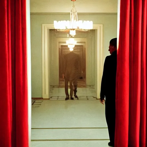 Prompt: A still of Obama in The Shining