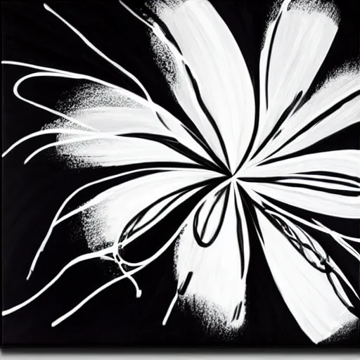 Image similar to award-winning large black and white one-line abstract flowers art painting