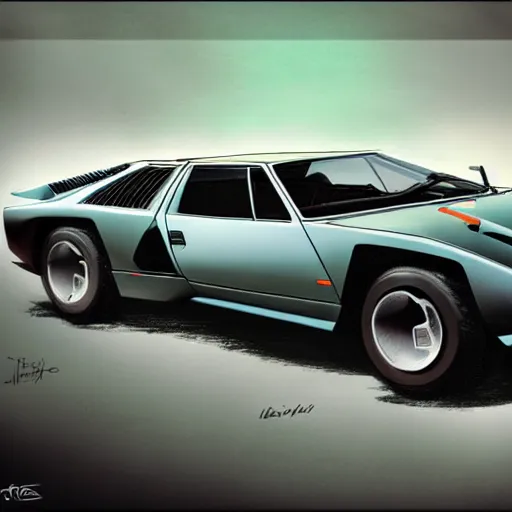 Image similar to an amalgamation of a lamborghini countach and a datsun 2 6 0 z, concept art, 8 k, highly detailed