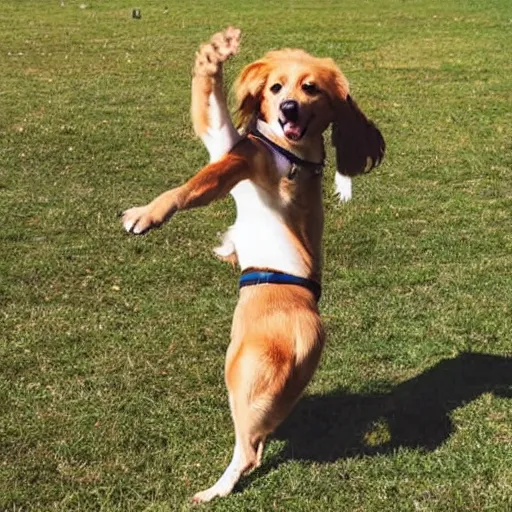 Prompt: a dog juggling