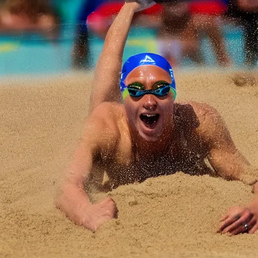 Image similar to olympic swimming in sand instead of water, extremely coherent