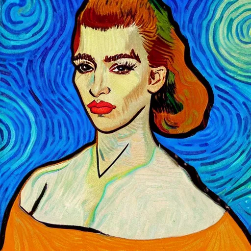 Image similar to kim kardashian painted by Vincent van Gogh