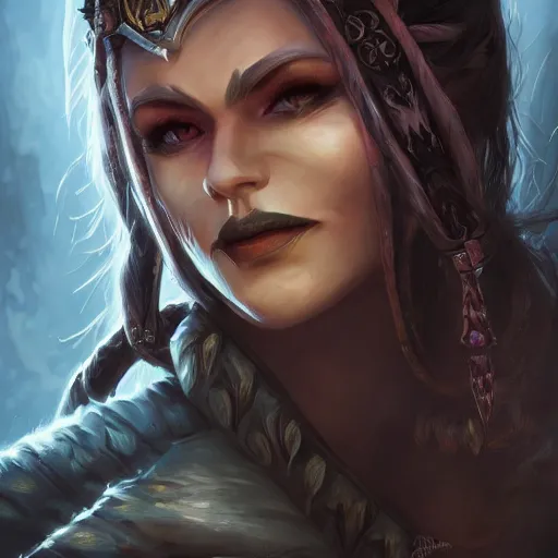 Image similar to Portrait of female rogue world of warcraft face, dark fantasy, intricate, elegant, highly detailed, digital painting, artstation, concept art, smooth, sharp focus, illustration, art by MasterHearthstone