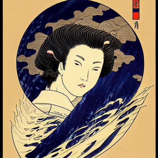 Image similar to highly detailed hokusai portrait of a beautiful celestial mage, dramatic light, artstation