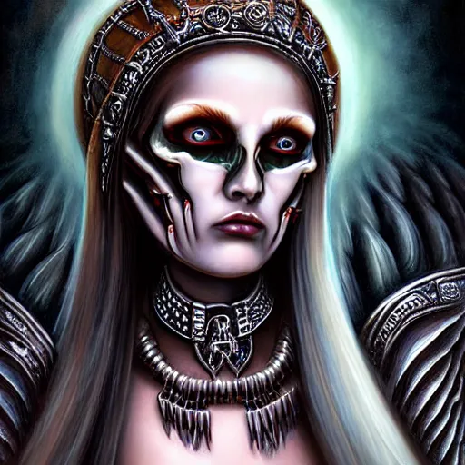 Prompt: candid photographic close up portrait, goddess of death, by anne stokes, photorealism, highly detailed