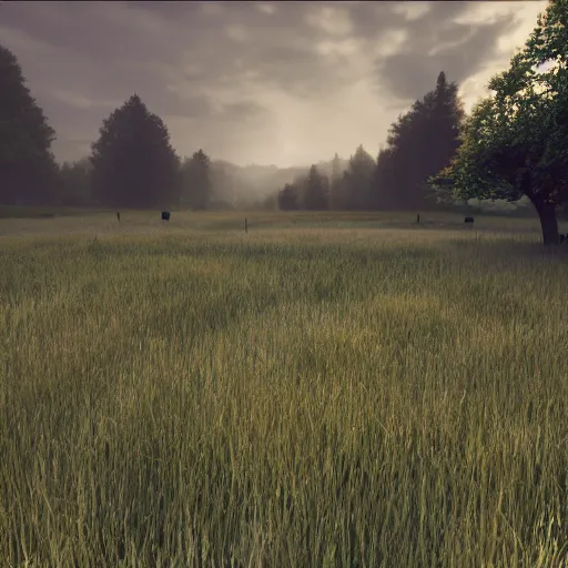 Prompt: a grassland meadow inside an empty room, hyper realistic, moody lighting, atmospheric lighting, unreal engine, 8 k