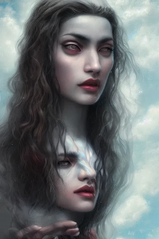 Image similar to portrait of a half woman half wolf, straight on portrait, by artgerm, tom bagshaw, gerald brom, vaporwave colors, lo - fi colors, vaporwave, lo - fi, moody vibe, goth vibe, 4 k, hd,