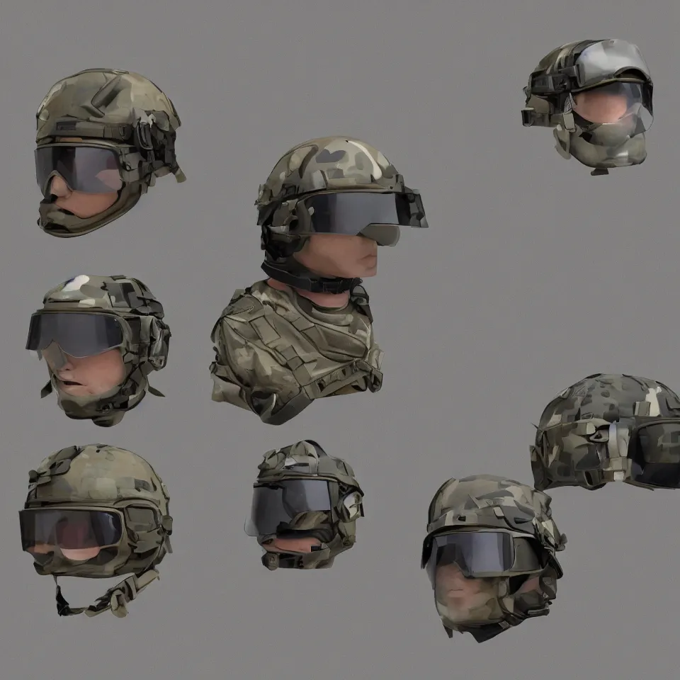 Prompt: standard helmet goggles military modern era variants 2 0 5 0 concept digital art