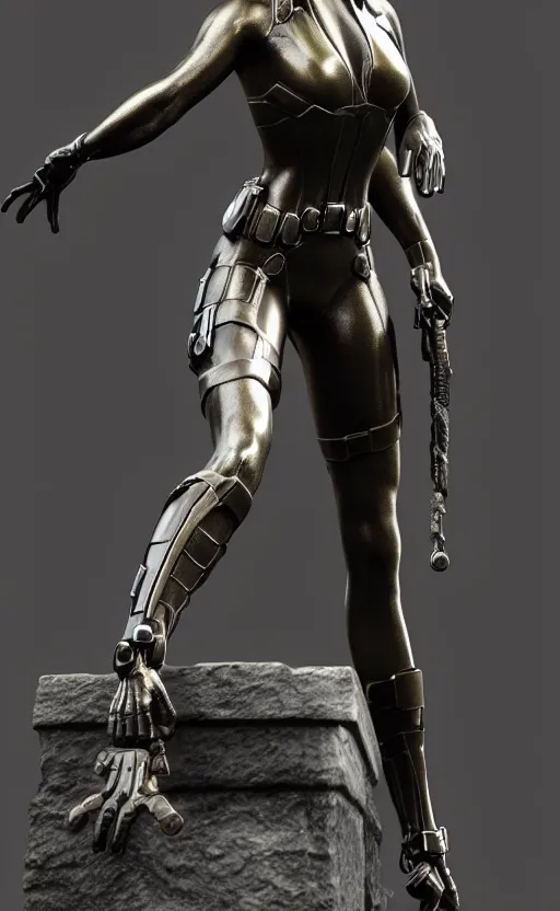 Image similar to black widow, bronze statue and silver, unreal engine, high detailed