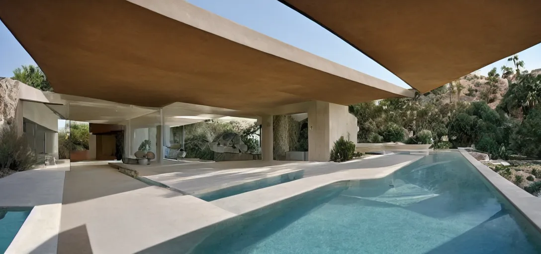 Image similar to house designed by ictinus and callicrates in palm springs, 1 9 7 2