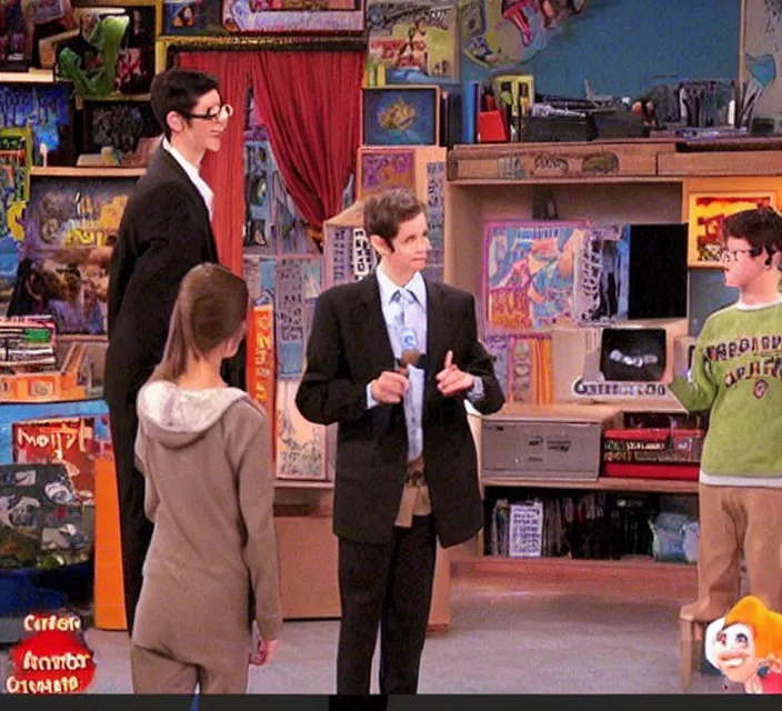 Prompt: a screenshot of neil cicierega introducing himself to the viewers in icarly ( 2 0 0 9 ), vhs quality, low quality