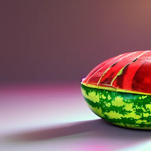 Image similar to photorealistic watermelon crab. hyperdetailed photorealism, 1 0 8 megapixels, amazing depth, glowing rich colors, powerful imagery, psychedelic overtones, 3 d finalrender, 3 d shading, cinematic lighting, artstation concept art