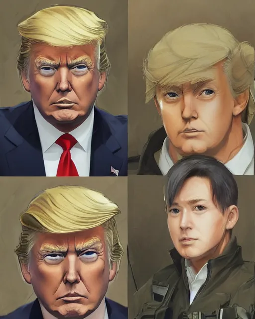 Prompt: donald trump wearing tactical gear, very anime, fine - face, donald trump, realistic shaded perfect face, fine details. anime. studio ghibli, magali villeneuve, artgerm, jeremy lipkin and michael garmash and rob rey