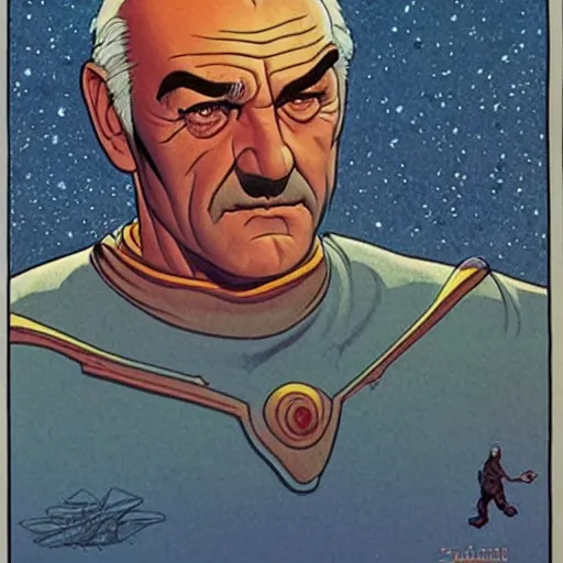 Image similar to sean connery retro minimalist portrait moebius starwatcher comic by jean giraud, 8 k