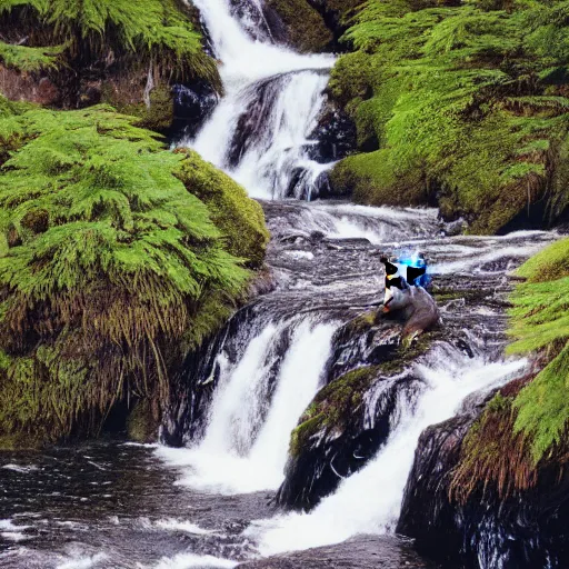 Image similar to hundreds lots lots lots of bears catching salmon at the top of a small waterfall in alaska, national geographic photo, detailed, wide angle, 1 2 0 mm film photo 4 k