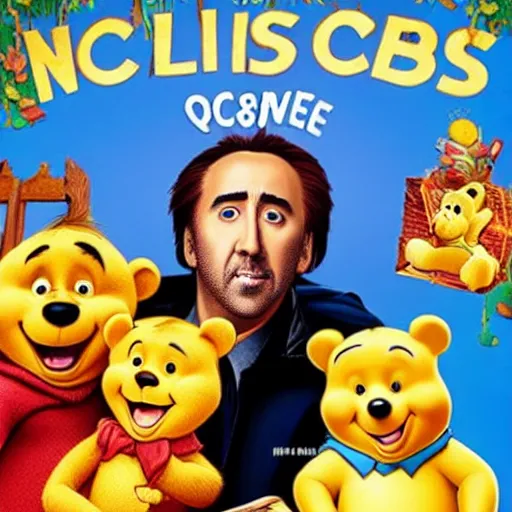 Prompt: Nicolas Cage is winnie the pooh, movie poster