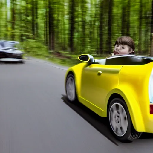 Image similar to being chased by a tiny fast yellow car captured in the wild