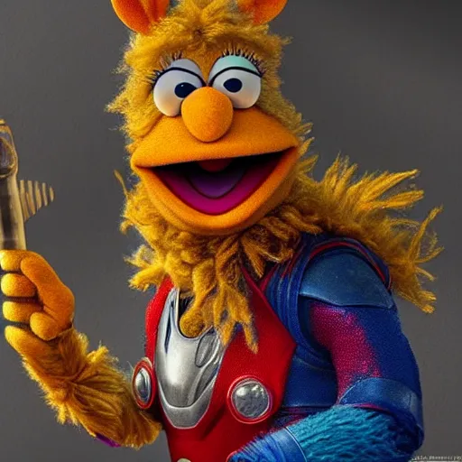 Image similar to stunning award winning hyperrealistic hdr 8 k highly detailed digital painting, trending on artstation of beaker from the muppets as thor