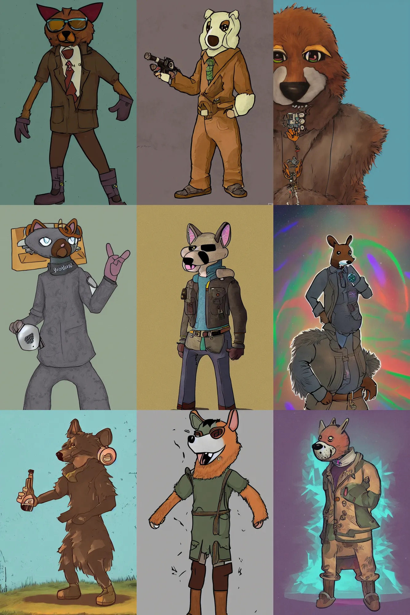 Prompt: illustration of a fursuiter, in the style of disco elysium