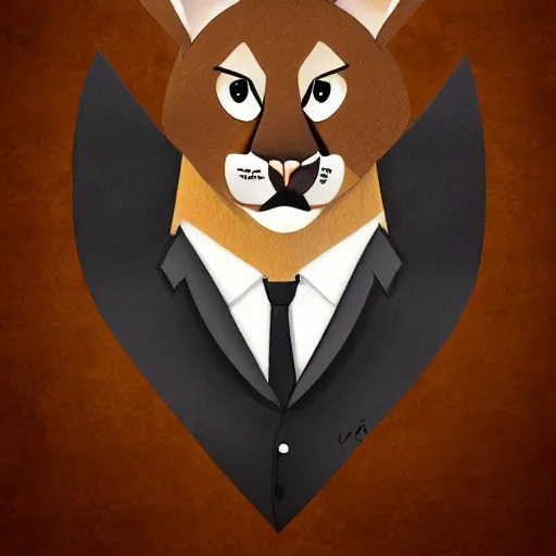 Image similar to a cartoon drawing of main character portrait anthro anthropomorphic mountain lion head animal person fursona wearing suit and tie furry 2 d masterpiece commission art solid background