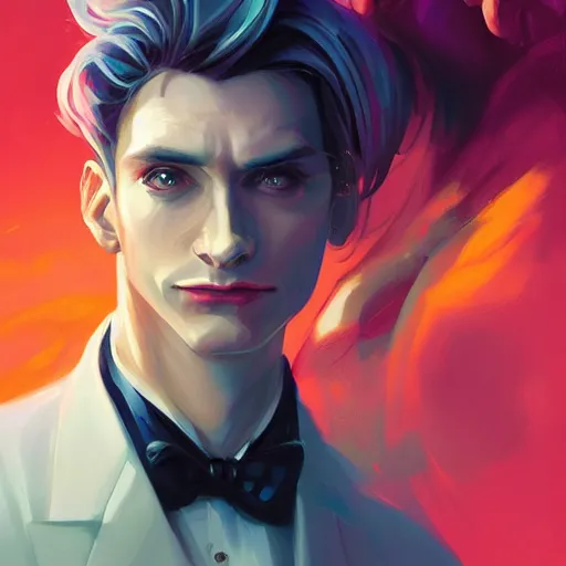 Image similar to portrait of dorian gray, hedonistic, retrowave, behance hd, concept art by jesper ejsing, by rhads, makoto shinkai cyril rolando, madgwick