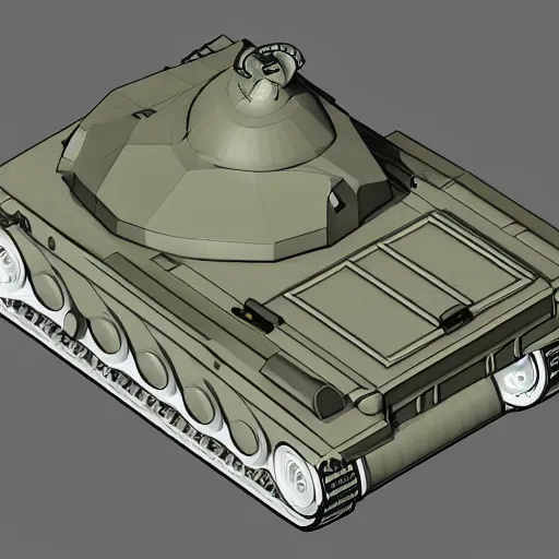 Prompt: Low polygpm render of a tank on a white background, isometric 3d, ultra HD